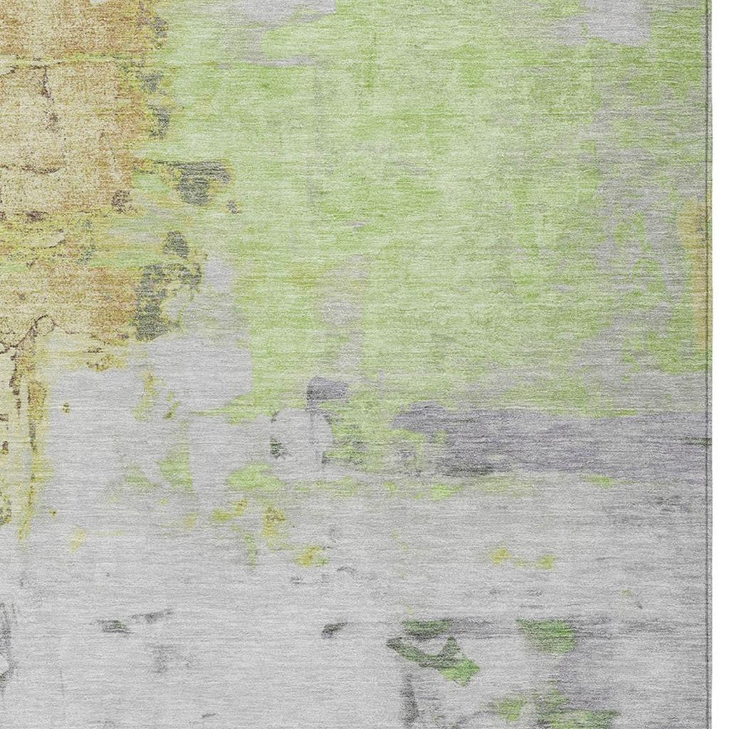 5' X 8' Artichoke Green And Gold Abstract Washable Indoor Outdoor Area Rug-4