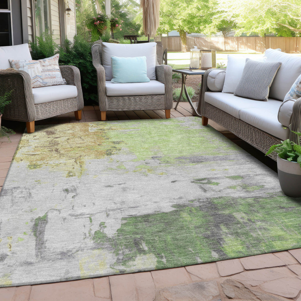 5' X 8' Artichoke Green And Gold Abstract Washable Indoor Outdoor Area Rug-5