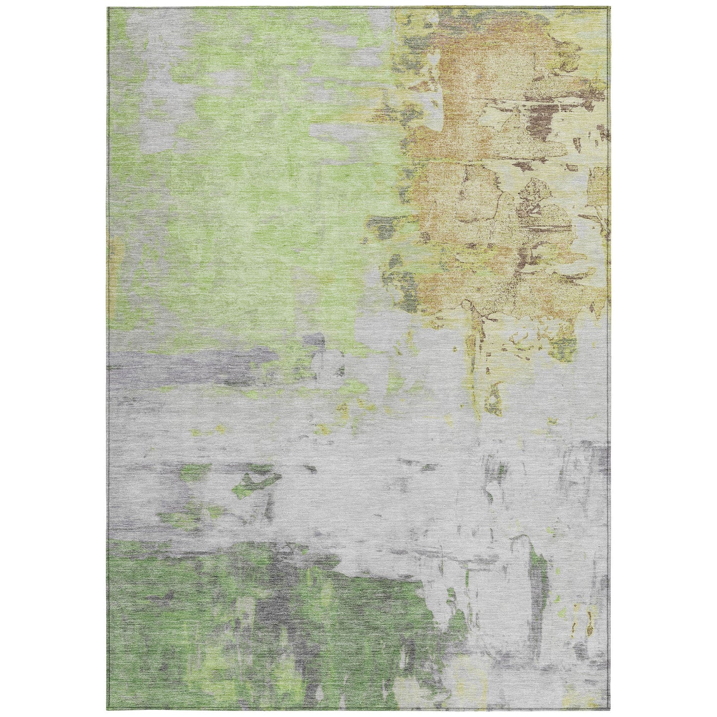 5' X 8' Artichoke Green And Gold Abstract Washable Indoor Outdoor Area Rug-2