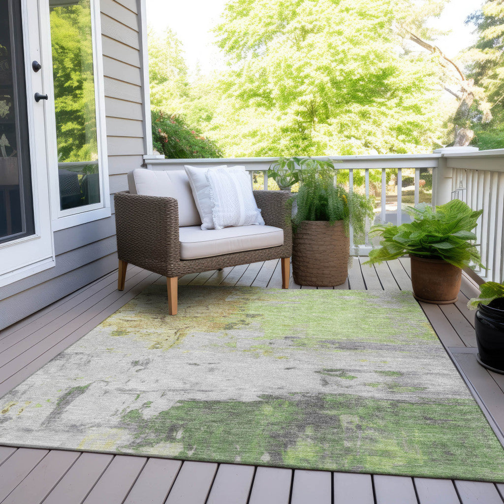 5' X 8' Artichoke Green And Gold Abstract Washable Indoor Outdoor Area Rug-8