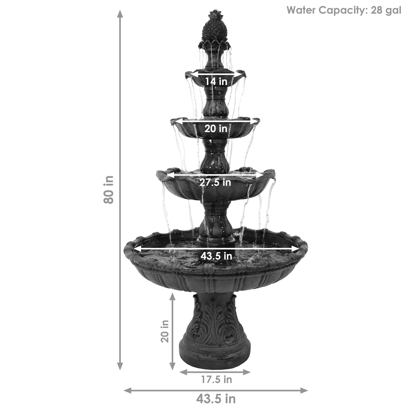 80" Black Polyresin Garden Art-7
