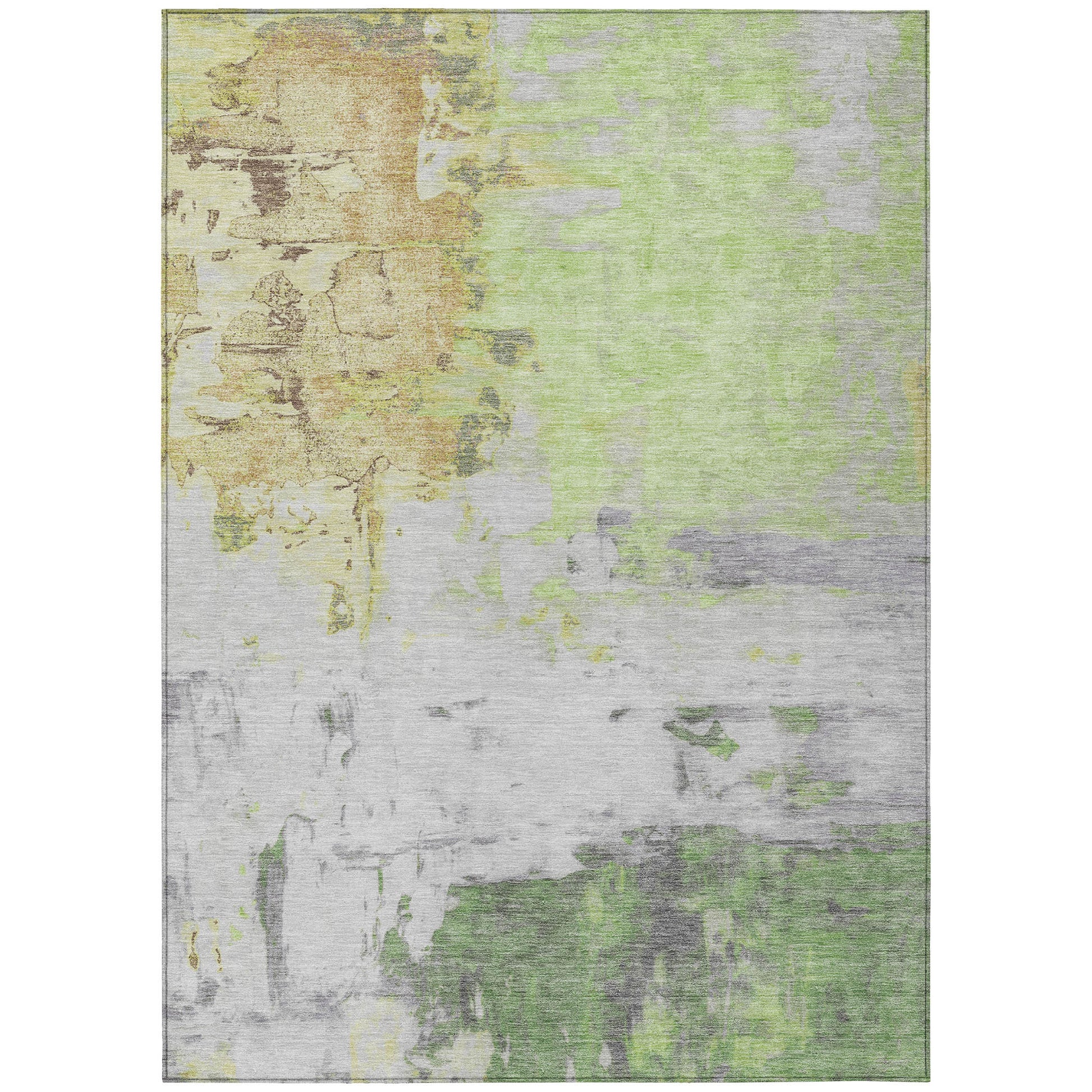 5' X 8' Artichoke Green And Gold Abstract Washable Indoor Outdoor Area Rug-0