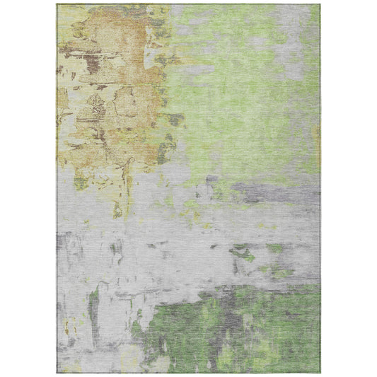 5' X 8' Artichoke Green And Gold Abstract Washable Indoor Outdoor Area Rug-0